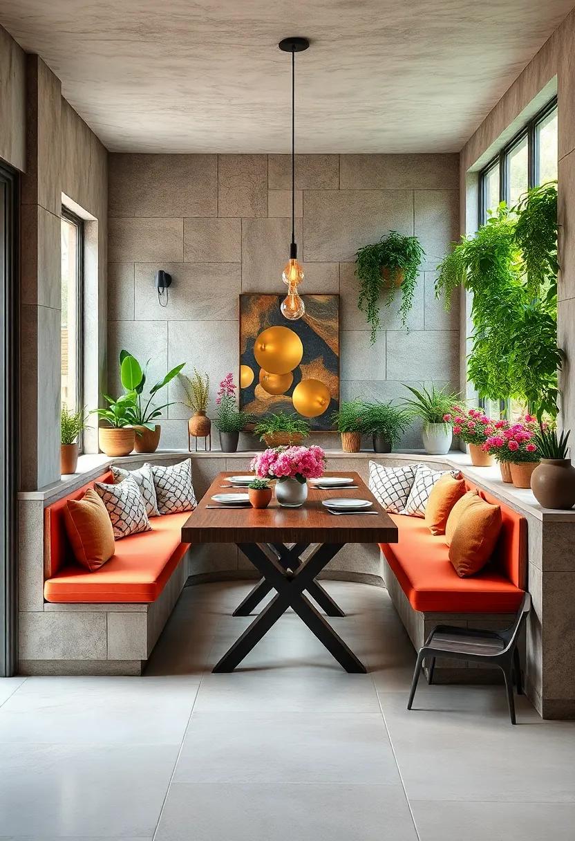 Indoor​ Garden: Surround⁢ built-in seating with potted plants ⁣or vertical gardens⁣ to bring freshness and‍ an‌ organic vibe to your dining set-up