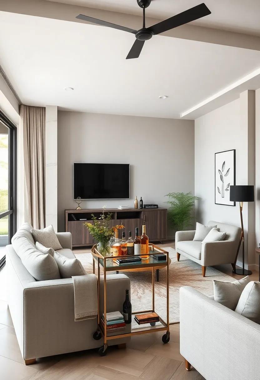 Minimalist⁤ Magic: Discover how a sleek, understated bar cart can transform your ‌living room into a chic ⁣entertaining space with clean lines and neutral ⁤tones