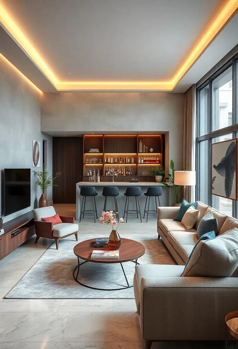 Sophisticated⁤ Sleekness: Explore contemporary bar‌ designs that embrace a minimalist approach with‌ smooth surfaces and understated elegance ⁢to enhance‌ your living room