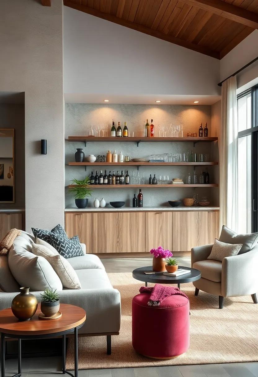 Statement Shelves:‌ Learn how open shelving can serve as⁢ an artful display for⁣ your⁢ glassware and spirits, adding both style and function⁢ to your‍ living room
