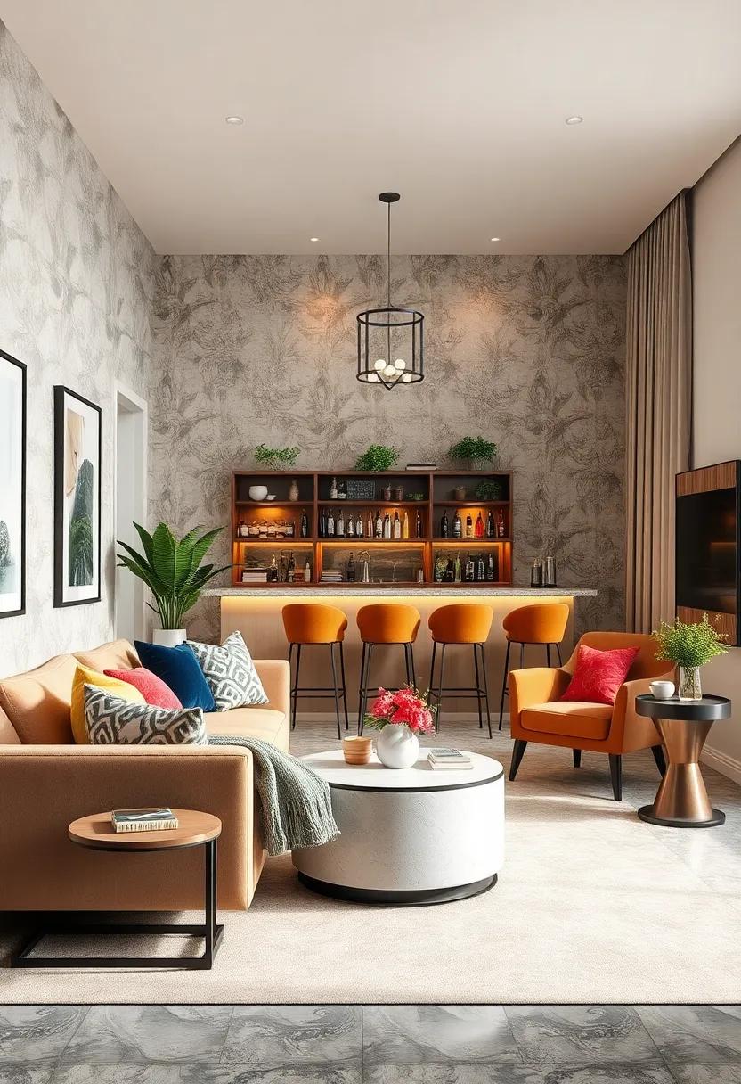 Brighter‌ Interiors: Uncover how bold wallpaper or refreshing paint can breathe new life into your ​bar area, making it a bright spot ‌in your living room