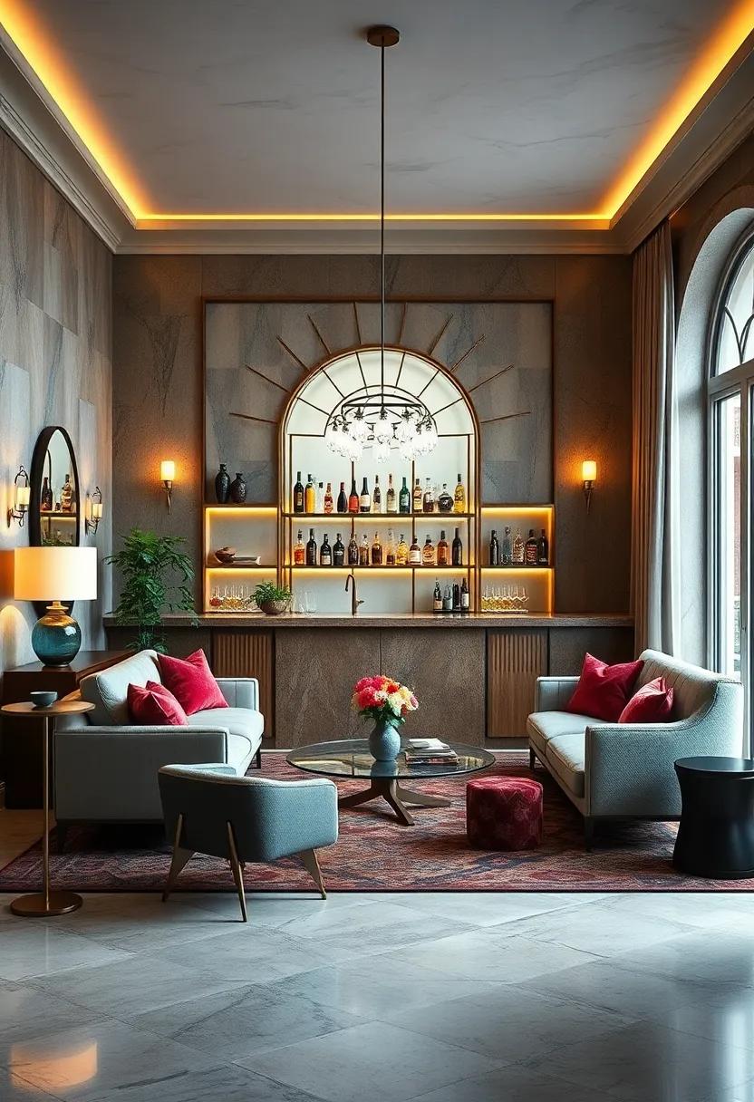 Art Deco⁢ Dreams: Step back in time with⁢ a ‌glamorous bar featuring ‌geometric patterns and rich colors that channel the⁣ elegance of the Roaring Twenties