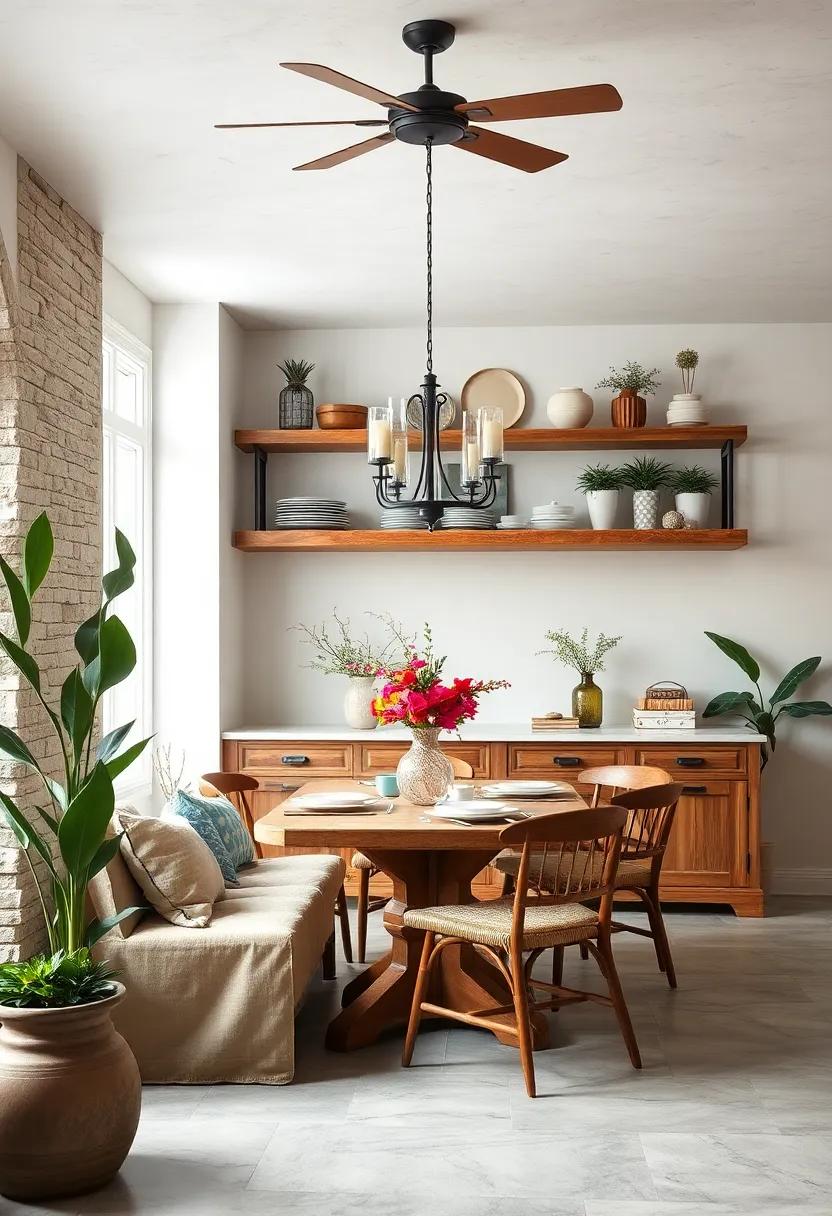 Install‍ Open Shelving: Open shelves above the dining⁤ area can showcase beautiful dishware or ‍decorative items while using vertical space efficiently