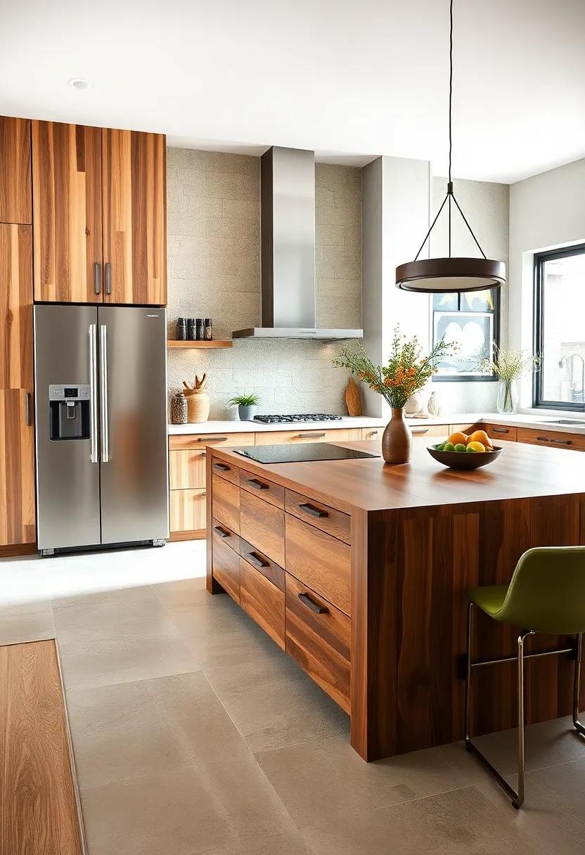Natural Wood Finishes: admire‌ the ‌warmth of natural​ wood kitchen ‌islands contrasted ‌with sleek modern appliances, celebrating craftsmanship and sustainable forestry‍ practices