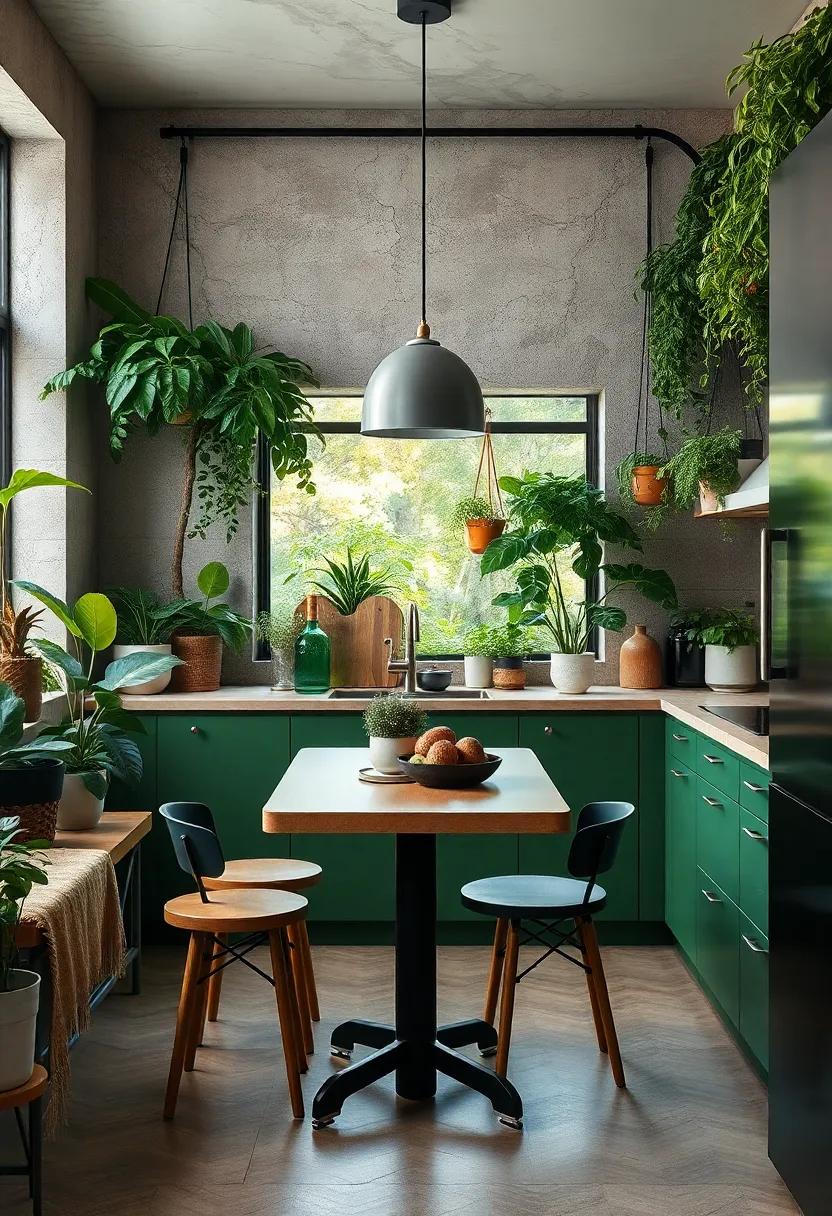 Urban Jungle: dive into a vibrant green kitchen adorned⁤ with living⁤ plants and‍ eco-friendly finishes, creating a lively atmosphere ‌that invites nature indoors