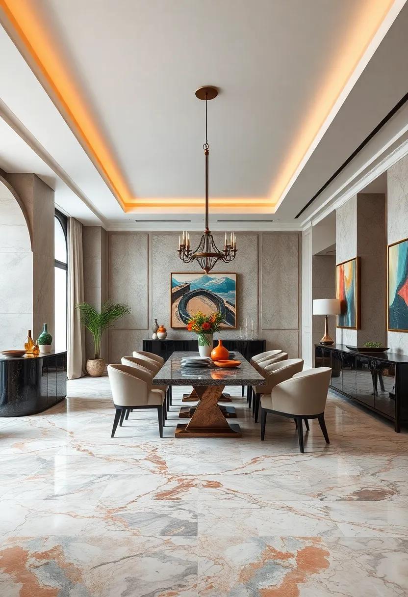 Artist’s Touch: A bespoke marble mosaic takes center stage in this‍ eclectic dining space, combining vibrant‍ hues ⁢and intricate patterns to reflect the ⁣homeowner's artistic flair