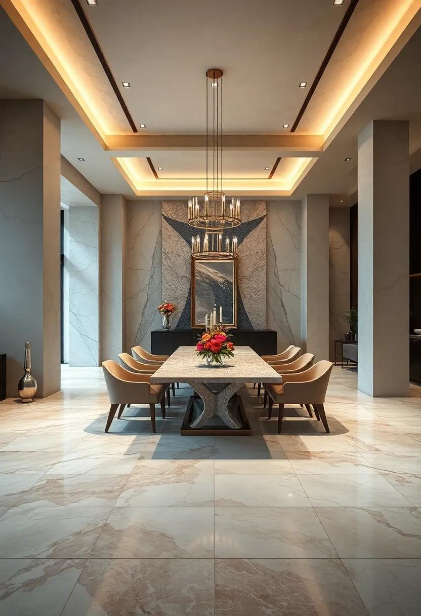 Luxurious Layering:‍ Layers of marble tiles in ​different shades and textures‍ create a richly dynamic floor,​ setting ⁤a spectacular stage ‍in⁢ this lavish dining room