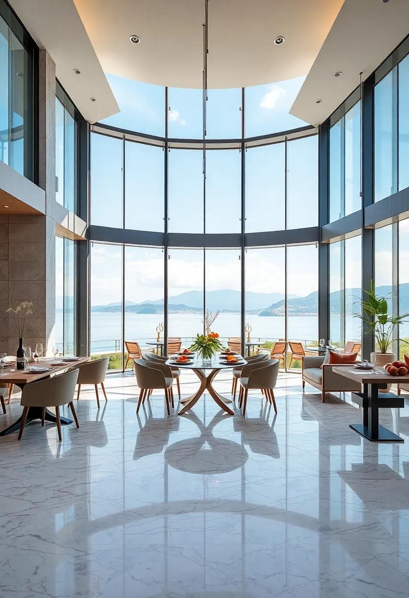 Scenic ⁢Views: This panoramic dining area‍ boasts large glass windows, allowing light to⁣ dance upon the stunning ⁢marble flooring, ⁣creating‌ a‍ harmonious connection between indoors and ‌outdoors