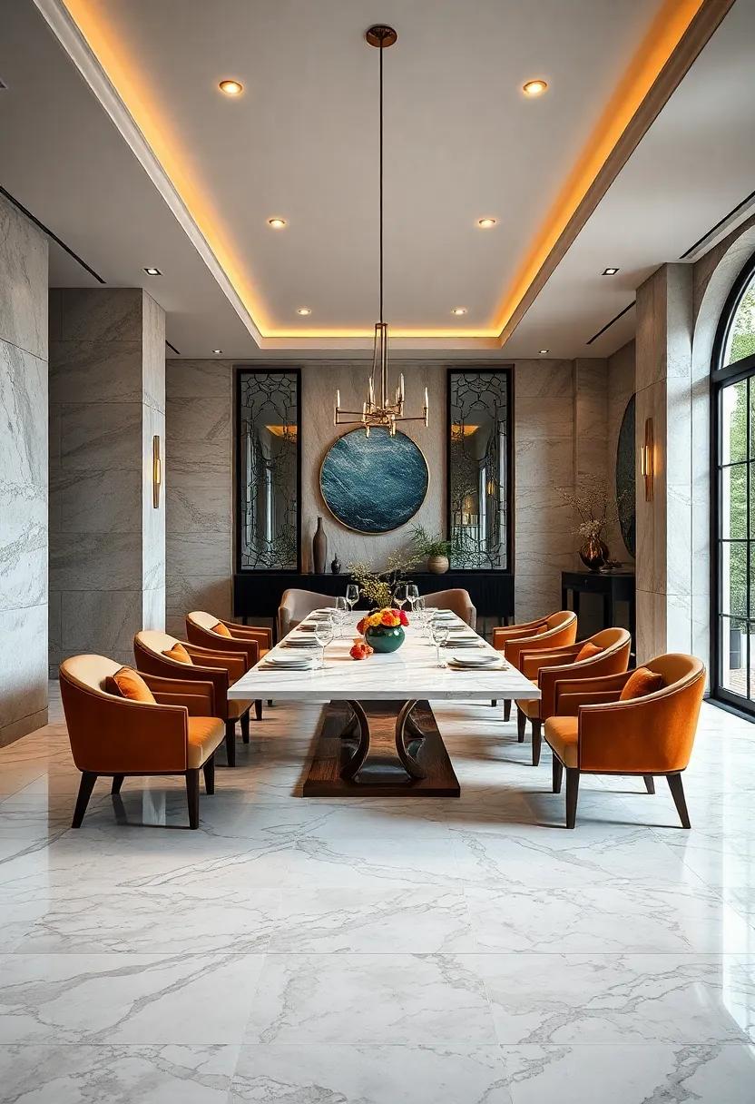 Signature Style: A one-of-a-kind patterned marble‍ floor, custom-designed⁢ for this dining room, showcases ‍the ultimate⁣ in luxury, setting​ the tone for unforgettable dining experiences