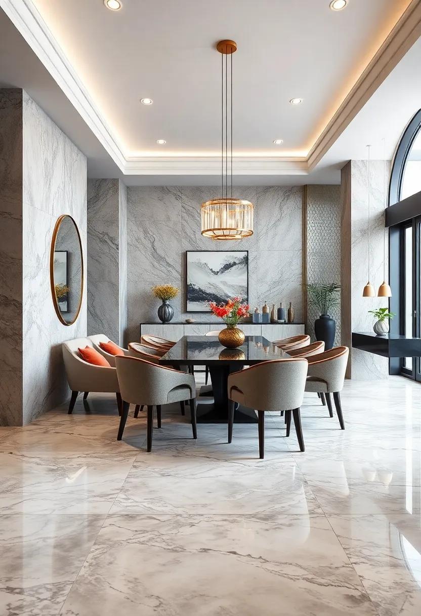 Textural Brilliance: The complex textures of honed ⁤and​ polished‍ marble⁢ flooring create a visual​ feast in ⁤this dining room,​ contrasting traditional elegance with contemporary contrasts