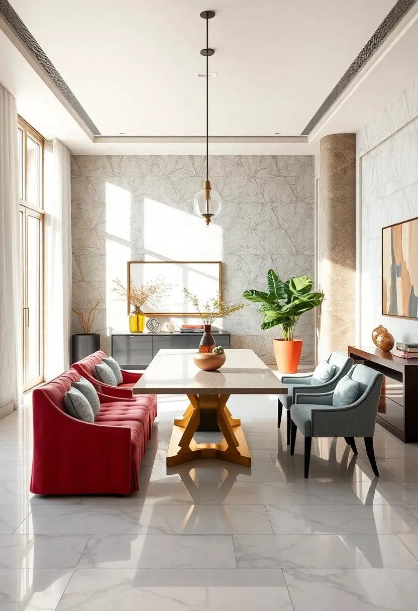 Opal Illumination:​ The glossy opal⁤ marble‌ flooring ‍catches the light⁢ beautifully in this sun-soaked ‌dining space,‌ enhancing the room's⁤ airy feel and ⁢inviting warmth