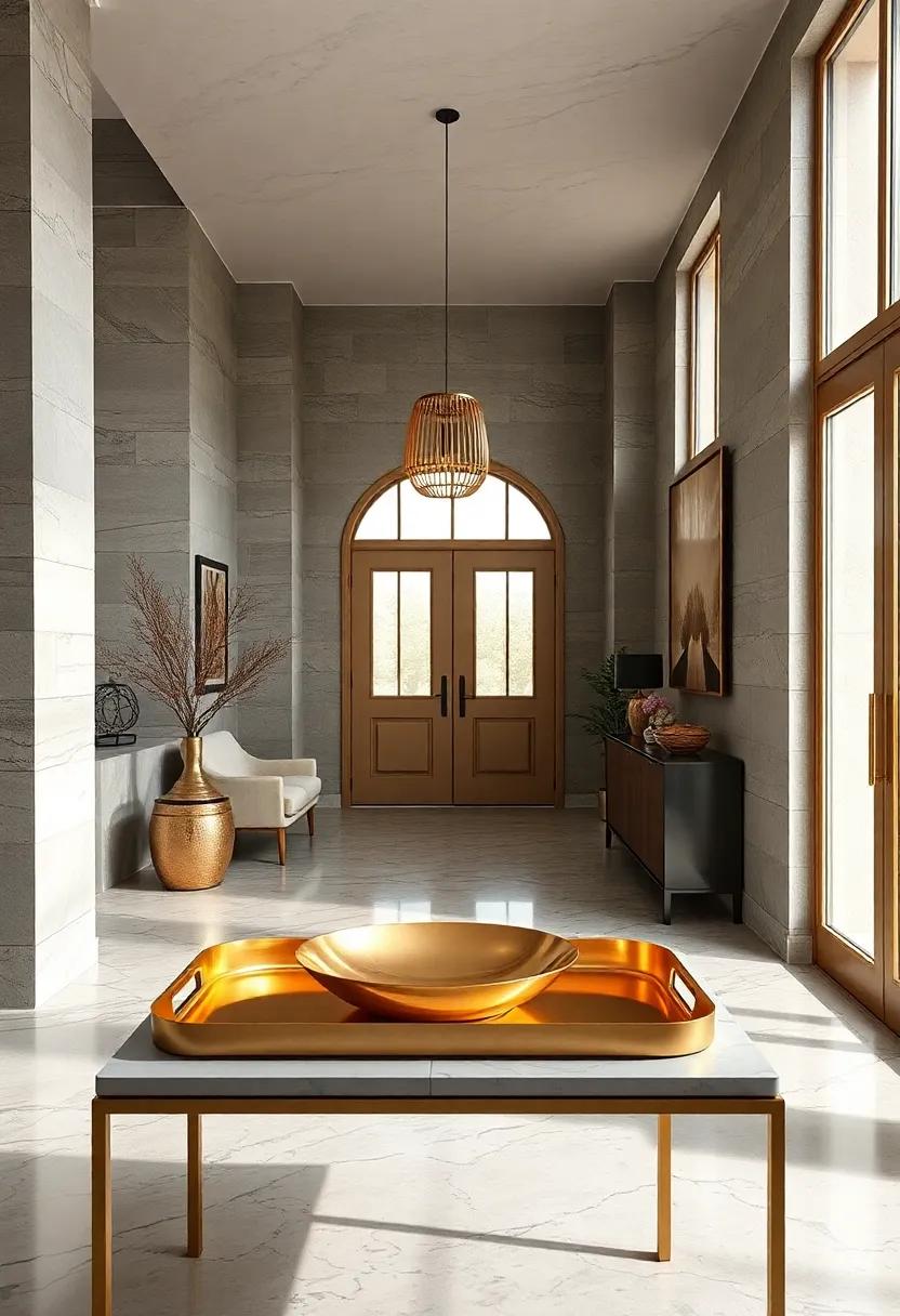 Decorative Gold Bowl or Tray: A gold tray on a console table can organize items ‌beautifully while serving as an eye-catching centerpiece