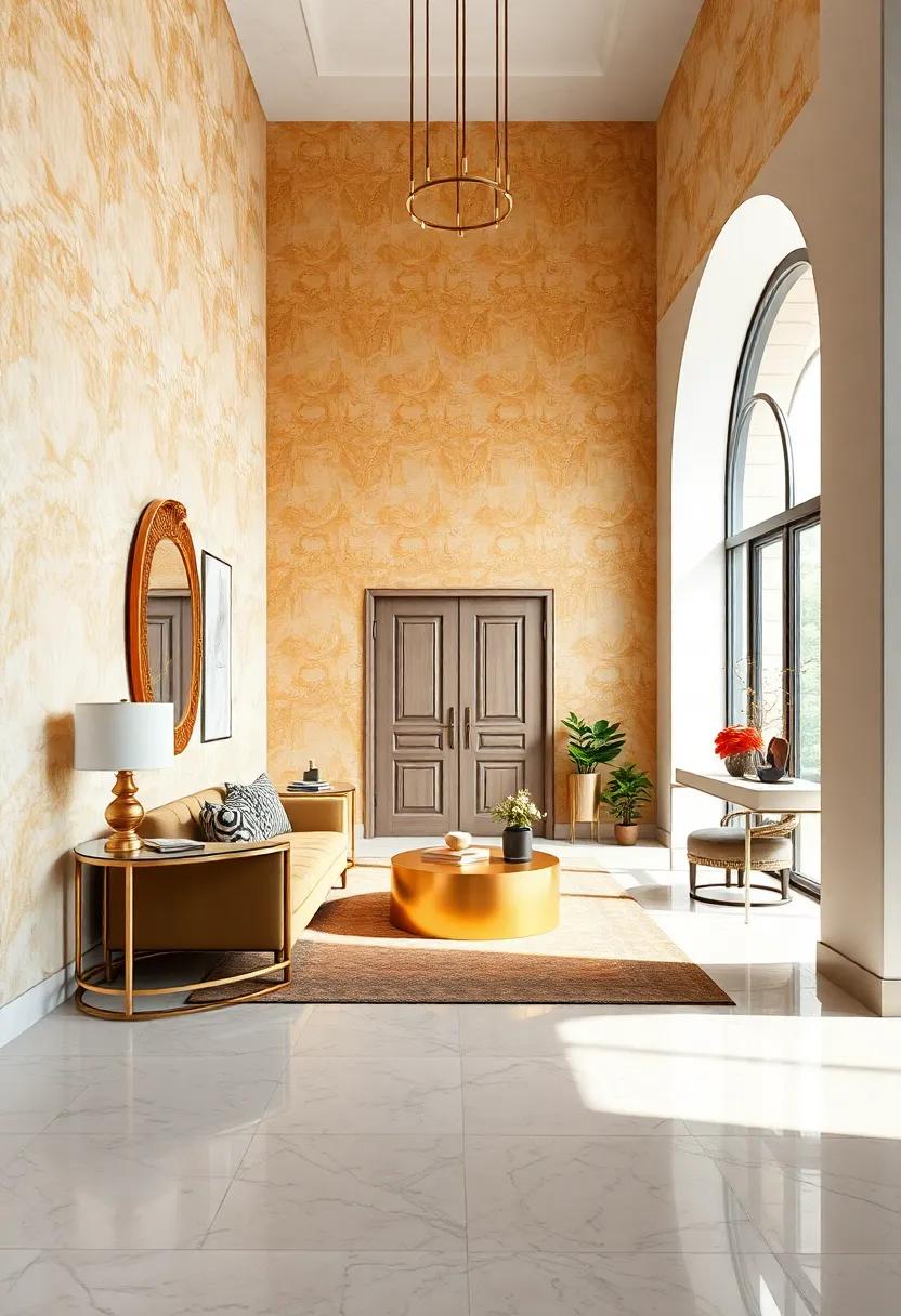 Exquisite Gold Wallpaper:‍ Transform walls with an ‌elegant gold-patterned wallpaper for a luxe backdrop that creates depth and visual interest