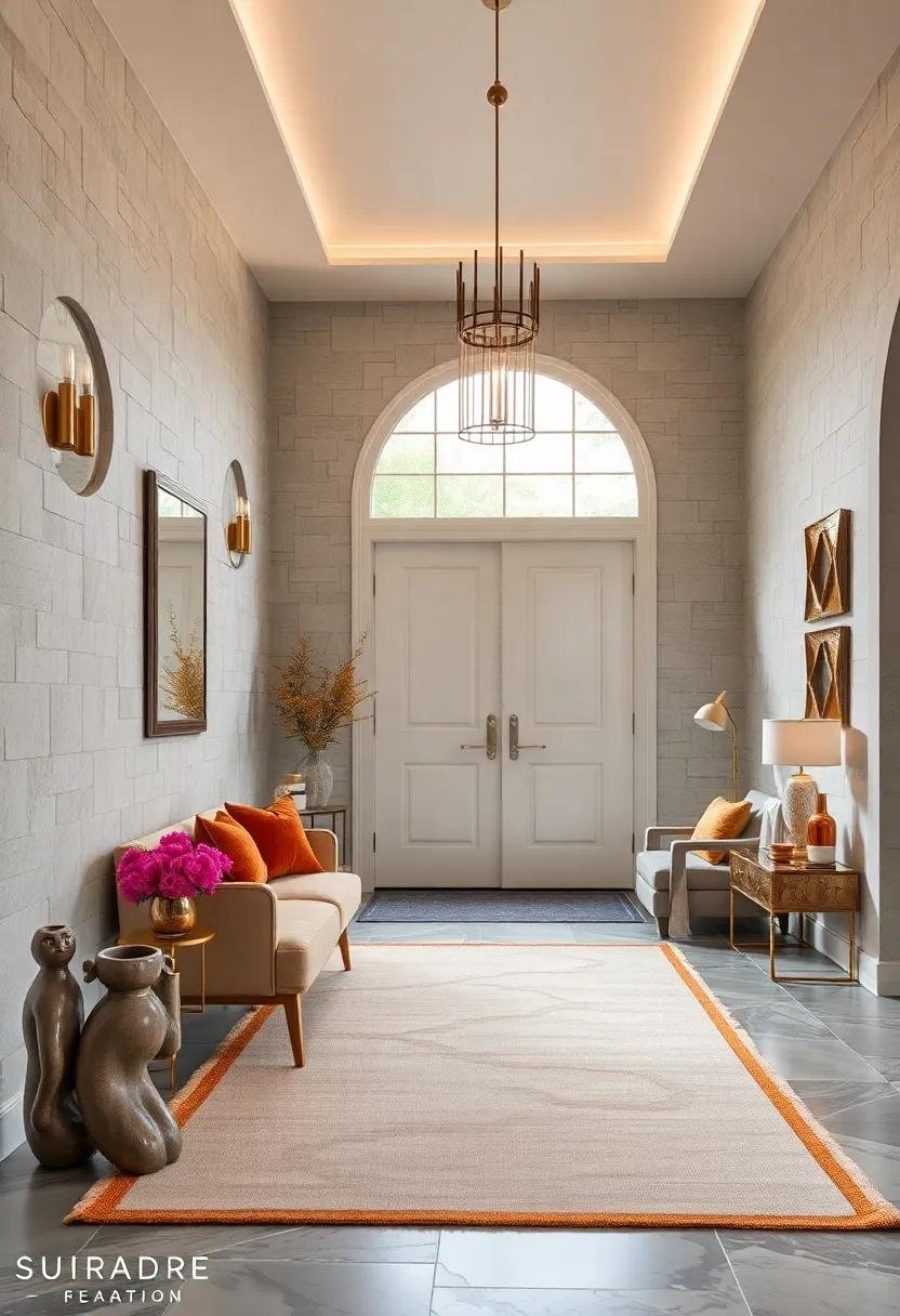 Gold Trimmed Area Rug: A plush area rug featuring gold trim‌ can ground‍ your entryway while adding a touch of luxury underfoot