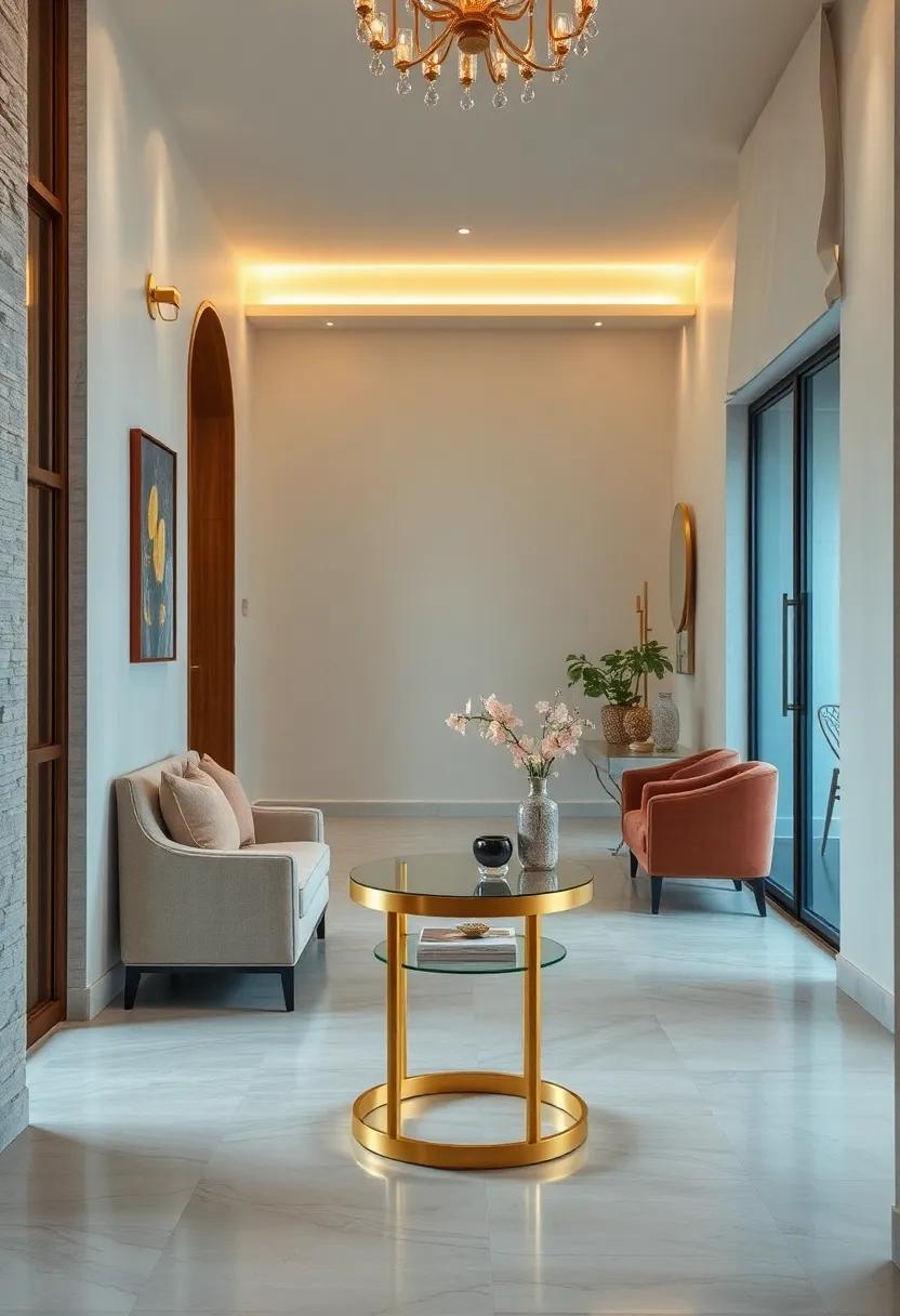 gold and Glass⁤ Side table: Opt for‌ a sophisticated gold and glass side table that brings modern elegance while​ allowing the space to feel light ⁢and⁣ airy