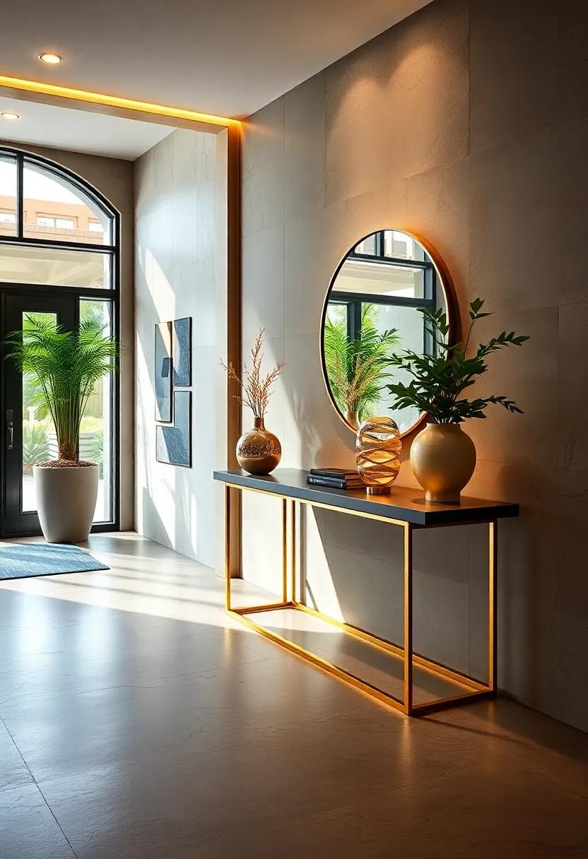 Luminous Gold-Accented⁤ Console Table: Enhance your entryway with a sleek console table ⁣adorned with⁣ gold accents, ⁢perfect for displaying ⁤your favorite decor pieces