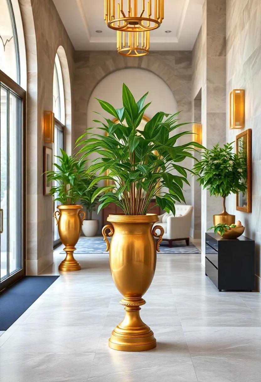 Vintage Gold Urn Planters: Incorporate​ charming​ gold urn‍ planters filled with lush greenery to breathe life into the space while maintaining an‍ upscale feel