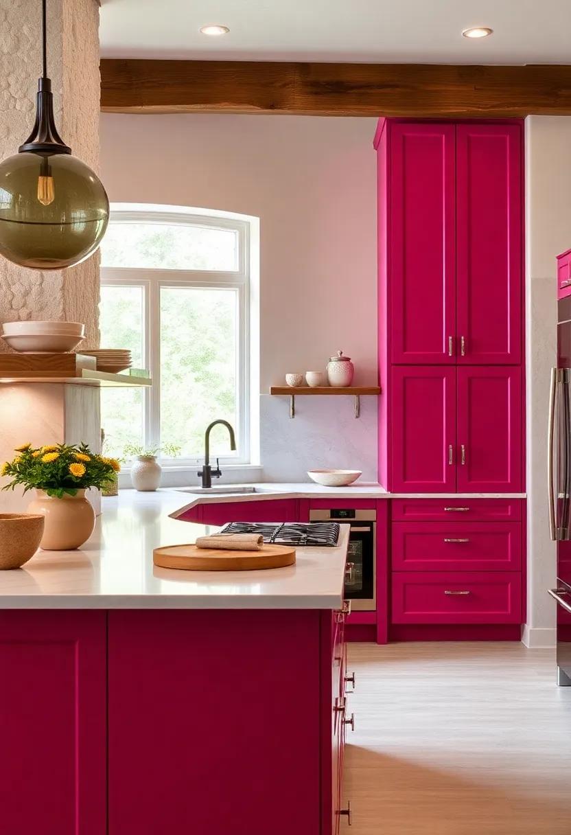 Vibrant Raspberry: Infuse‍ energy into your⁤ kitchen with vibrant raspberry cabinets that ‍serve as a​ focal point⁤ and mood booster