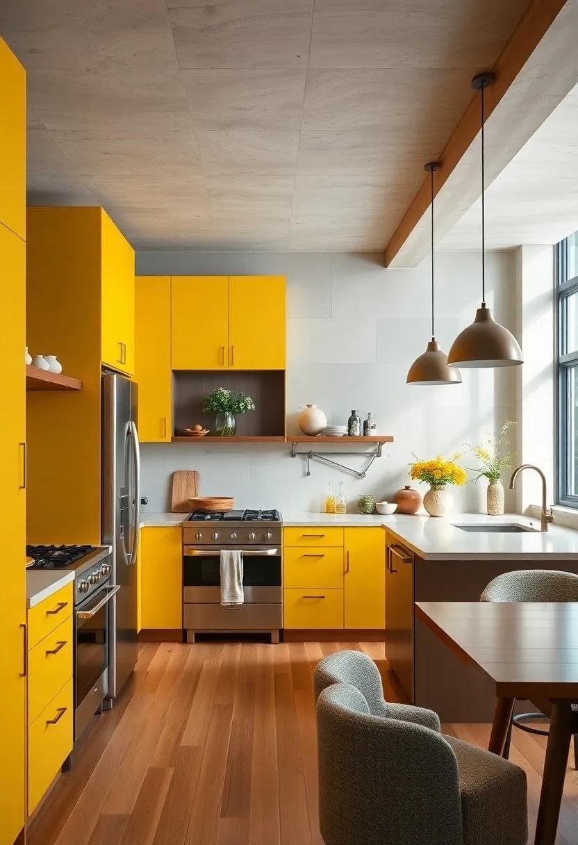 warm Mustard Yellow: Infuse your kitchen with vibrancy and cheer by choosing warm, mustard-colored cabinets that brighten the space