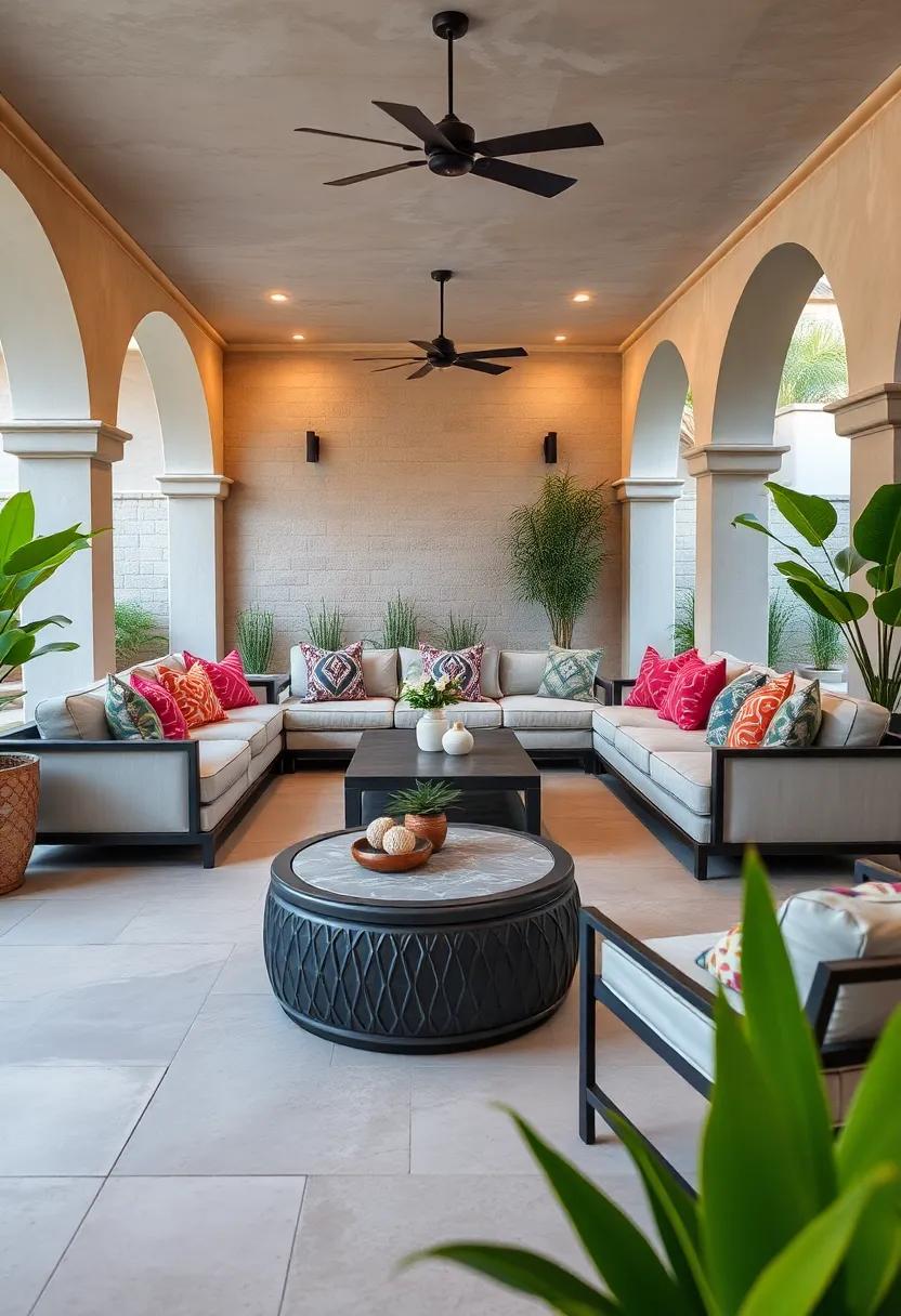 Moroccan Motif: Adorn a large sectional with geometric cushions and low tables,invoking a vibrant,exotic atmosphere that encourages relaxation and conversation