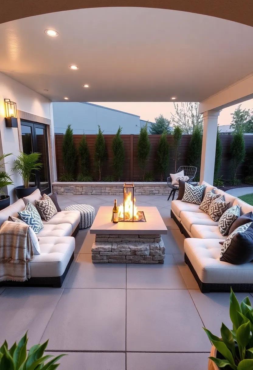 Cozy Fire Pit Corner: Arrange a sectional around a built-in fire pit, creating a perfect spot for s’mores and stargazing, while ensuring guests stay warm on cool evenings