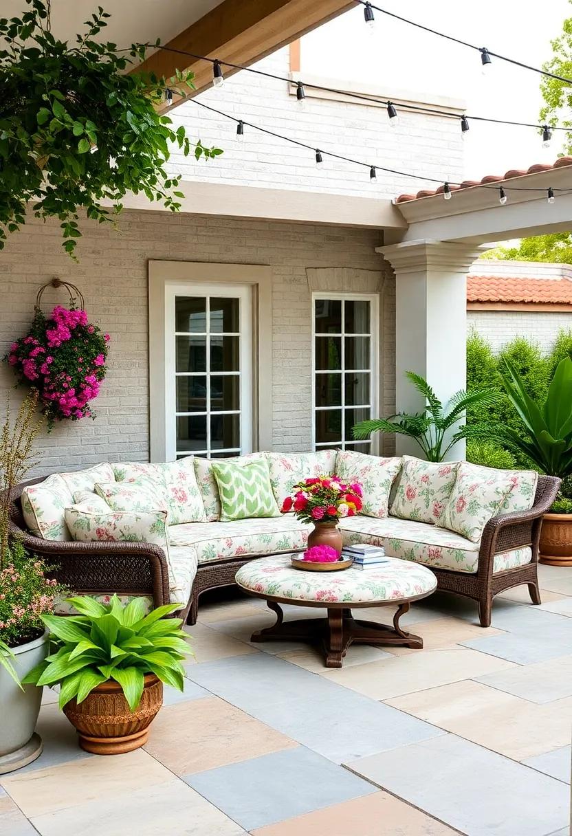 Vintage Chintz Charm: Use a floral-patterned sectional to add a touch of classic beauty to your patio, perfect for enjoying afternoon tea amongst friends