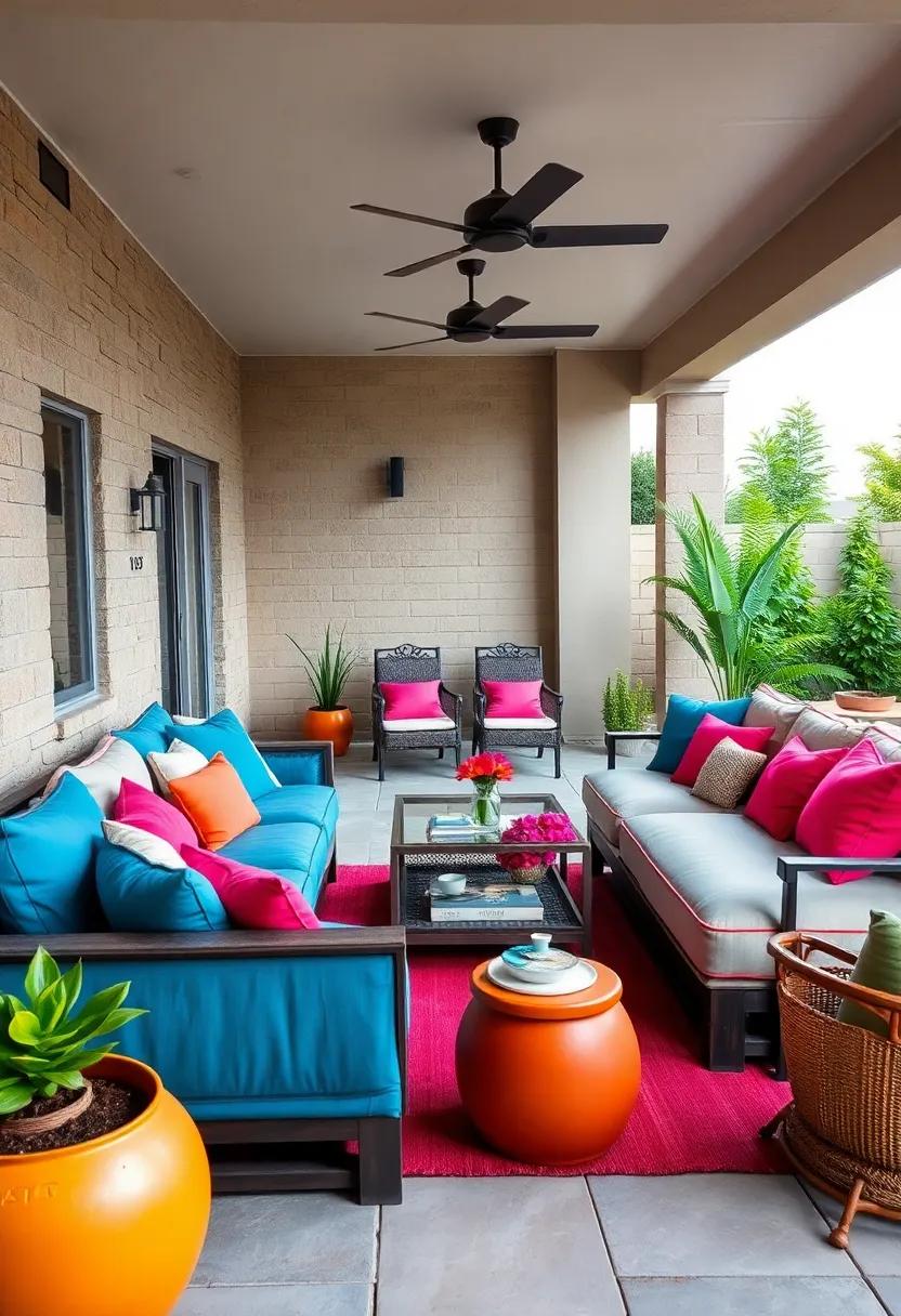 Captivating Color Block: Pick a two-toned sectional for a striking visual impact and pair it with colorful accessories to create a vibrant outdoor statement