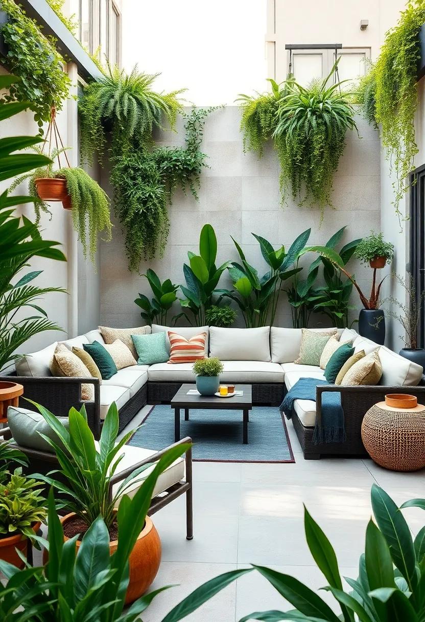 Urban Jungle Vibes: Surround your sectional with various levels of greenery, from hanging plants to vertical gardens, marrying comfortable seating with a touch of nature