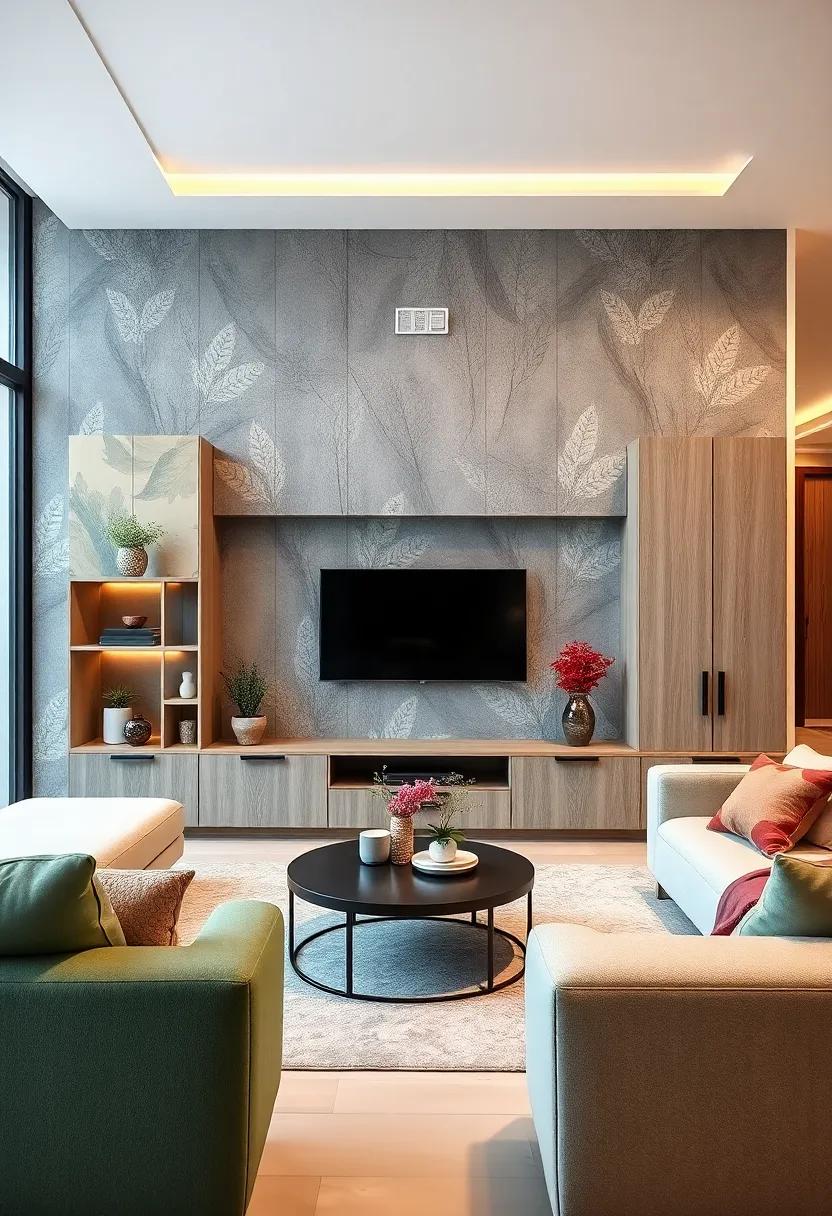 Nature-themed Motifs: A wall unit adorned with nature-inspired designs—think leaf ⁤patterns or floral embellishments—will bring a⁣ refreshing ⁢touch of the outdoors into your living room