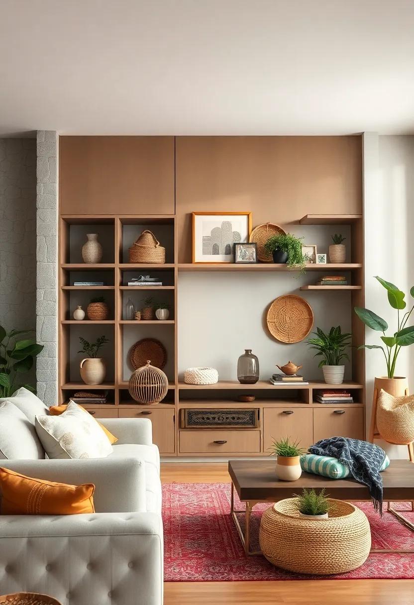Bohemian Flair: Curate a boho-inspired wall unit adorned ‌with eclectic decor items,plants,and woven baskets for charming,organized storage with a laid-back‌ vibe