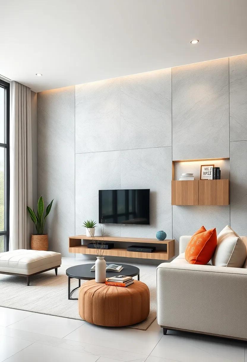 Floating Style: Maximize floor space with a floating ​wall ⁤unit that gives a ⁣modern​ touch, featuring wall-mounted shelves and cabinets to ⁤create⁢ an illusion of more room