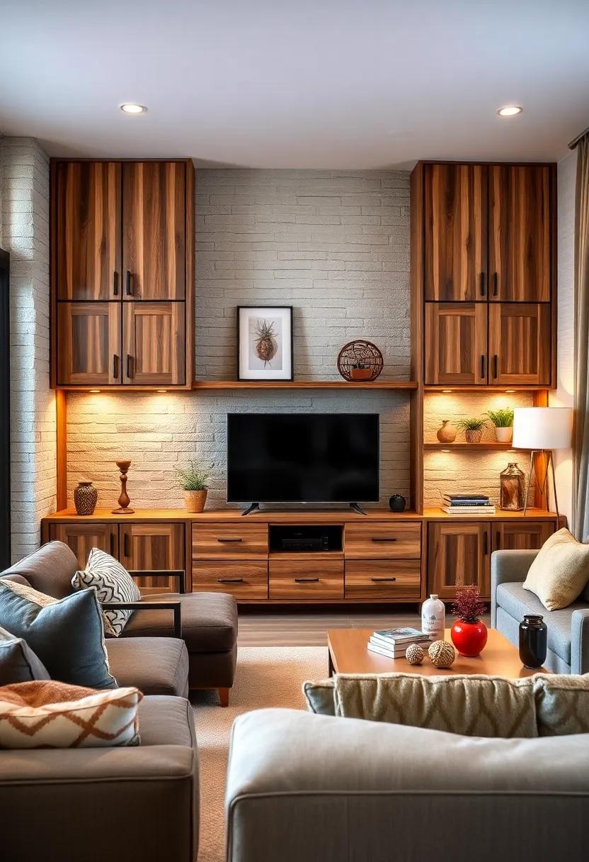 Rustic⁣ Charm:⁤ This wood-finished wall unit‌ brings warmth to your living room,featuring distressed cabinetry and ample shelving⁢ for a cozy,inviting space