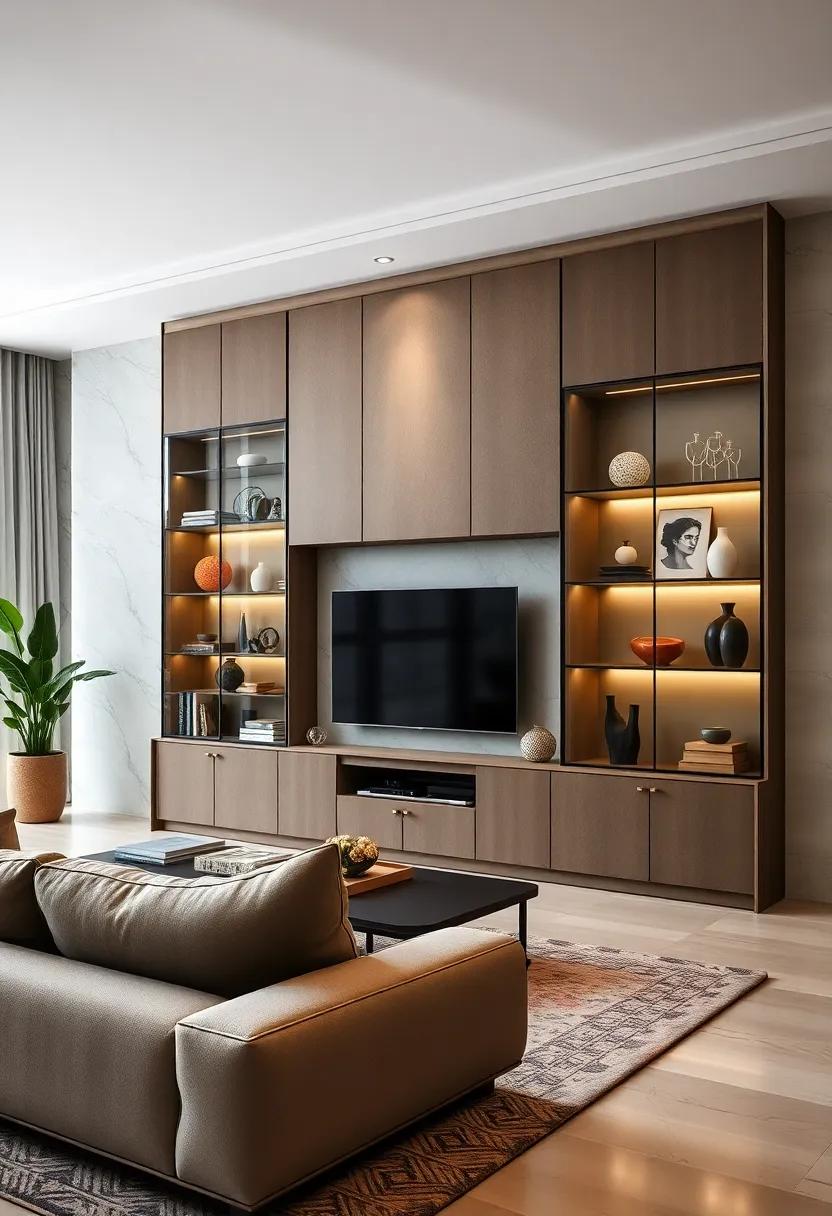 Elegant Glass Display: A wall‌ unit with glass doors provides⁣ a ​sophisticated way ‌to exhibit your ‍favorite collectibles, creating⁣ an airy feel while‍ keeping‍ dust away