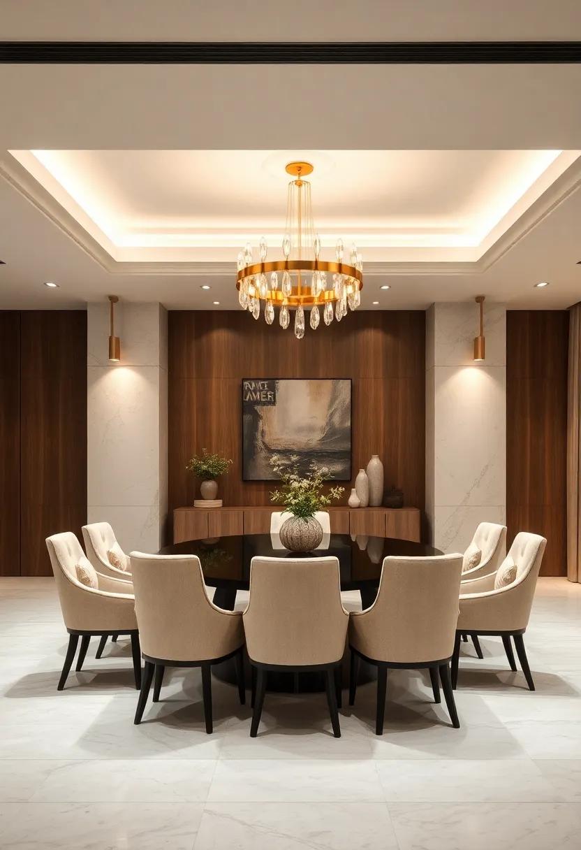 opt for​ a statement chandelier⁢ in a warm metallic‍ finish to ⁢illuminate your ⁤dining space ‍with a touch of glamour