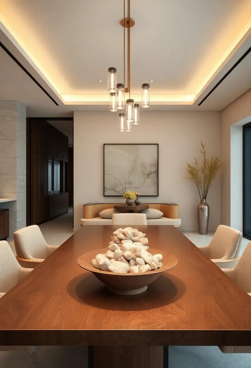 Decorate with ⁣an elegant centerpiece featuring natural ⁤elements,like a ​sculptural wooden ​bowl ⁢filled ‌with neutral‍ stones