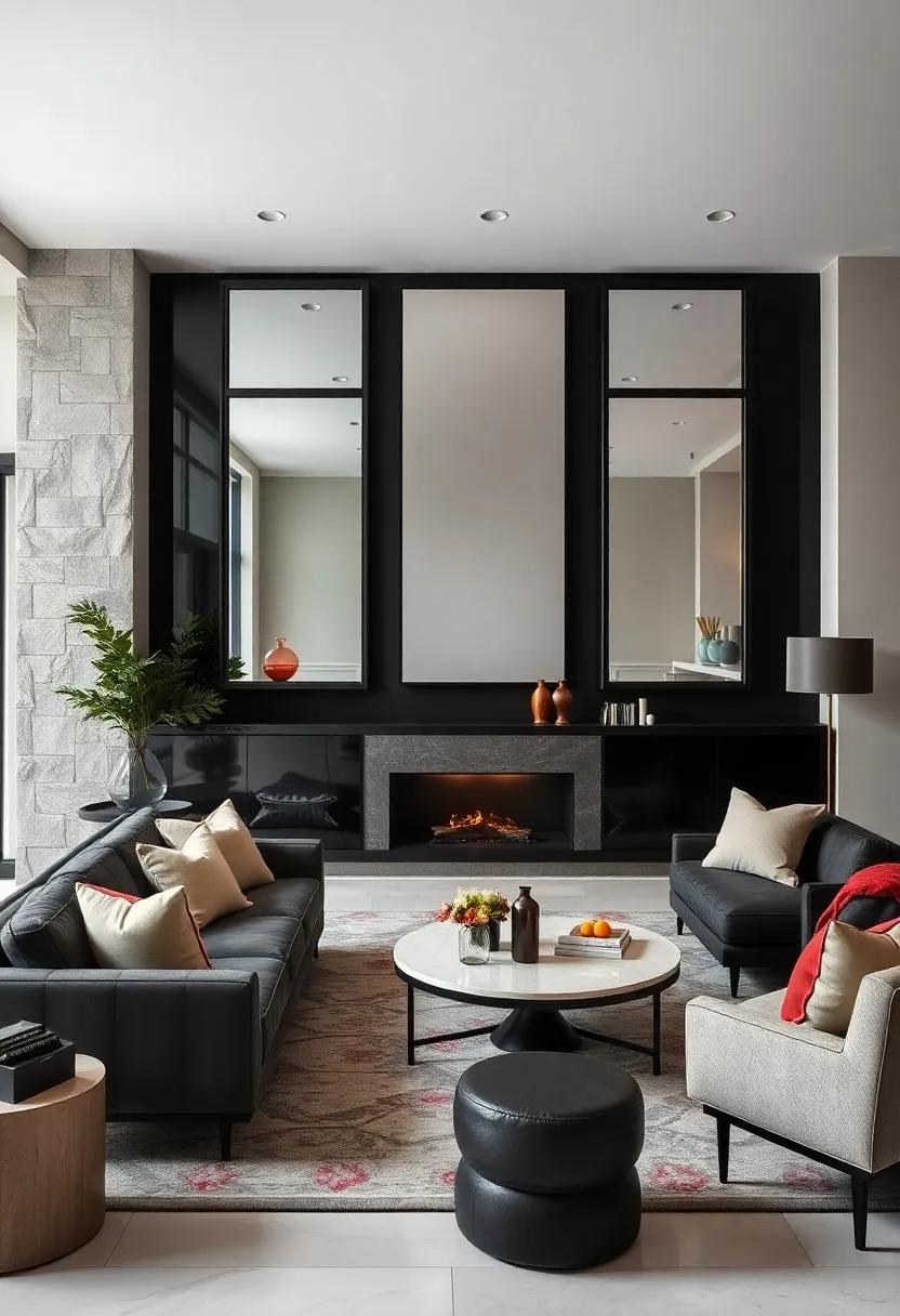 Artful‌ Mirrors: Hang oversized black-framed ⁣mirrors to enhance light⁣ reflection and make the space⁢ feel larger