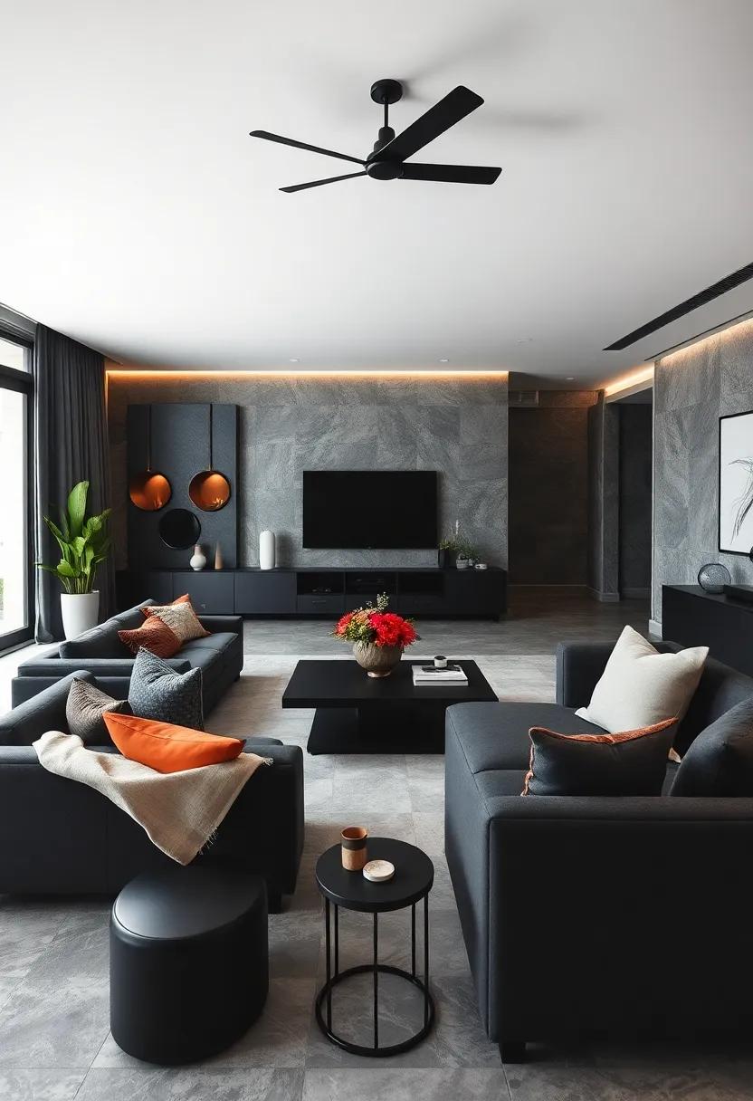 Textured Walls: Use black paint or wallpaper with texture to add depth and interest to your living‌ room