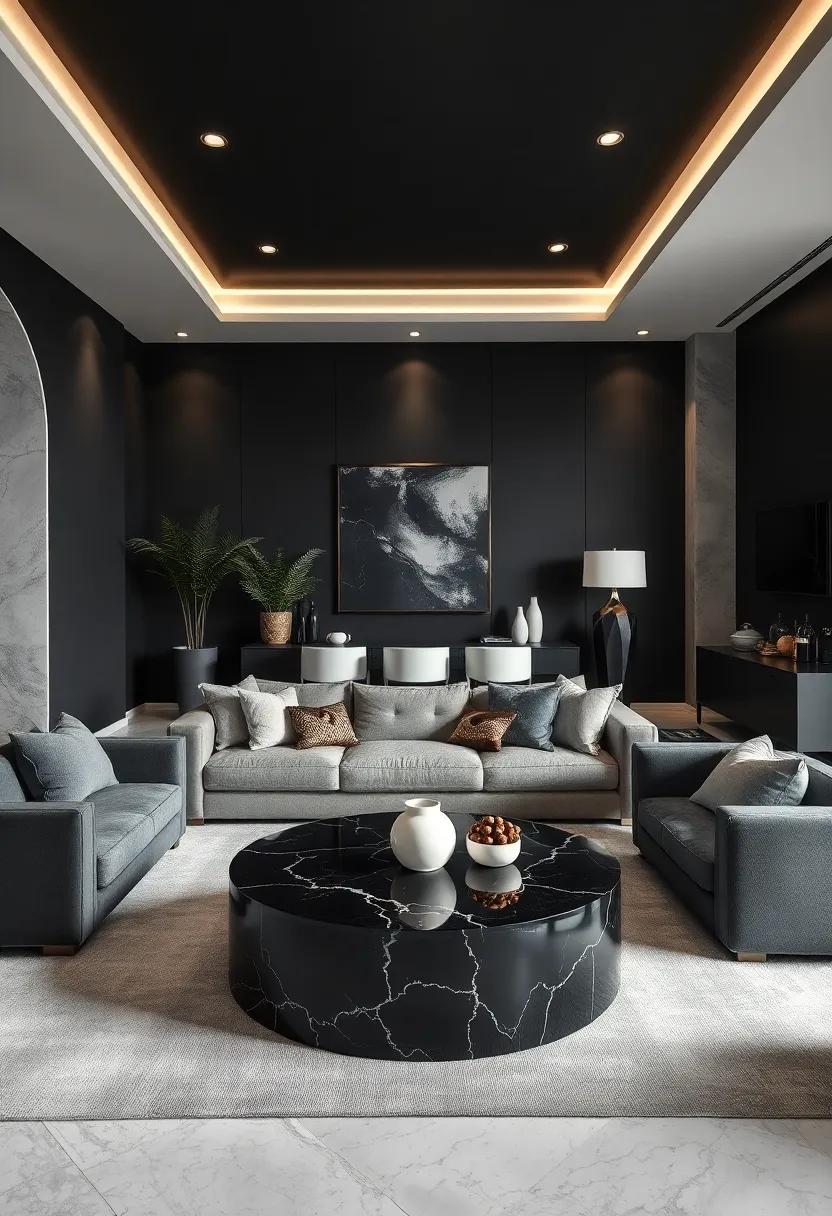 Black Marble Surfaces: Introduce black marble coffee or side tables for a ⁢touch of opulence that complements other decor⁢ elements