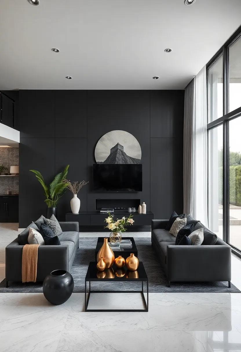 Bold Accessories: Incorporate gold or silver⁣ metallic accents in vases or mirrors for a striking contrast⁣ against ‌black