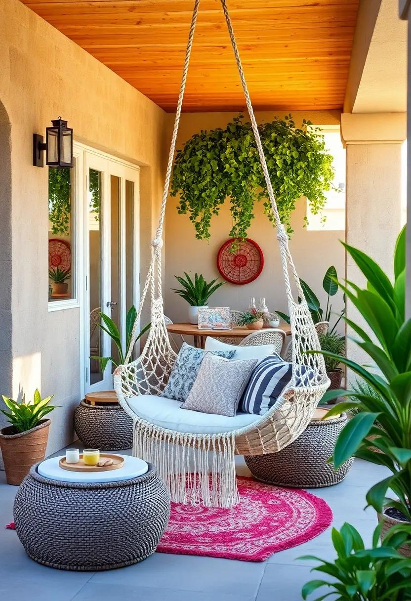 Hang a Macramé Swing Chair – Add a cozy touch to your patio with a macramé swing chair, perfect for lounging and daydreaming