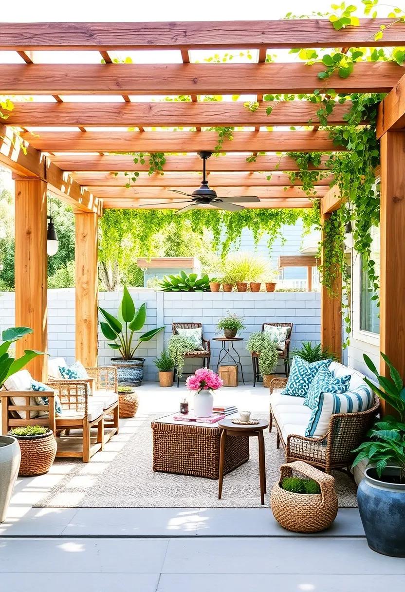Install A Rustic⁣ Pergola – Build a wooden pergola draped with vines to ​create a shaded area that invites ⁢relaxation