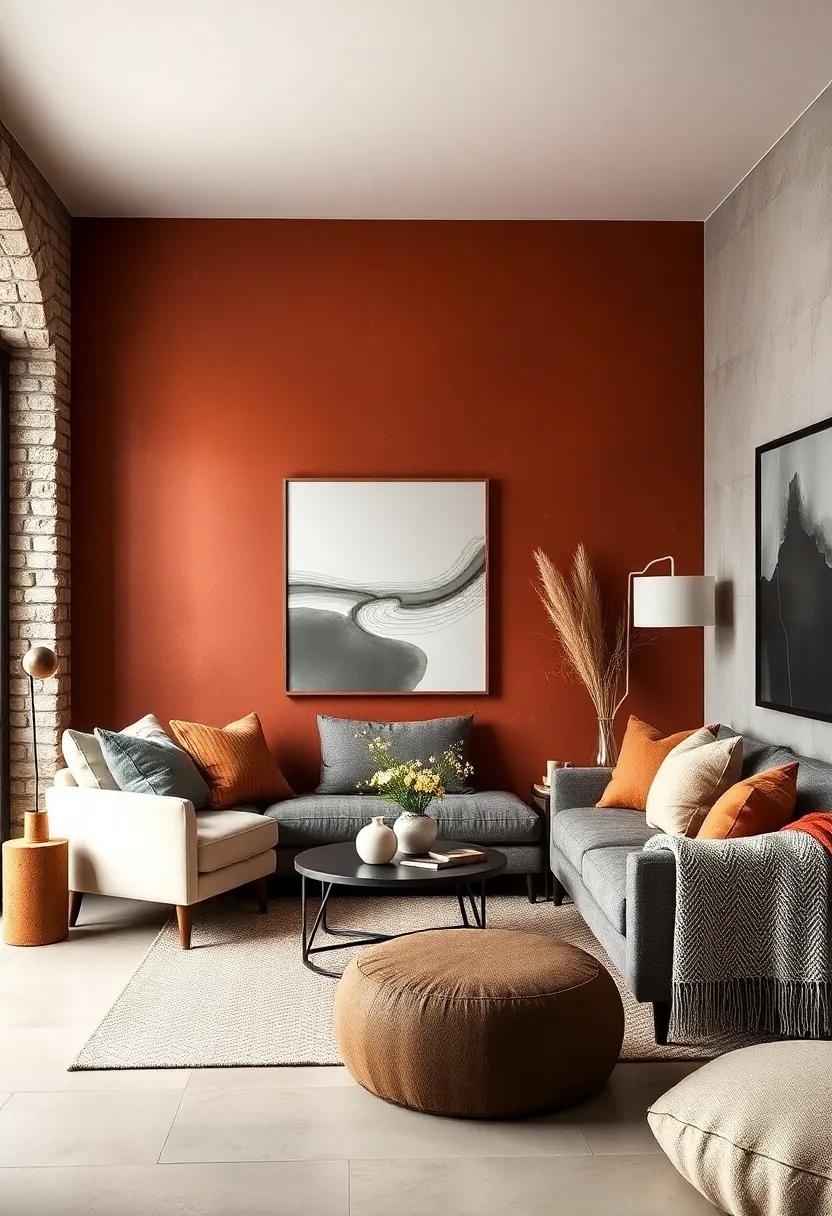 Savor the harmony of an earthy terracotta⁢ accent⁢ wall, creating a warm ⁣and inviting retreat that feels all the‌ more cozy ​with layered textiles