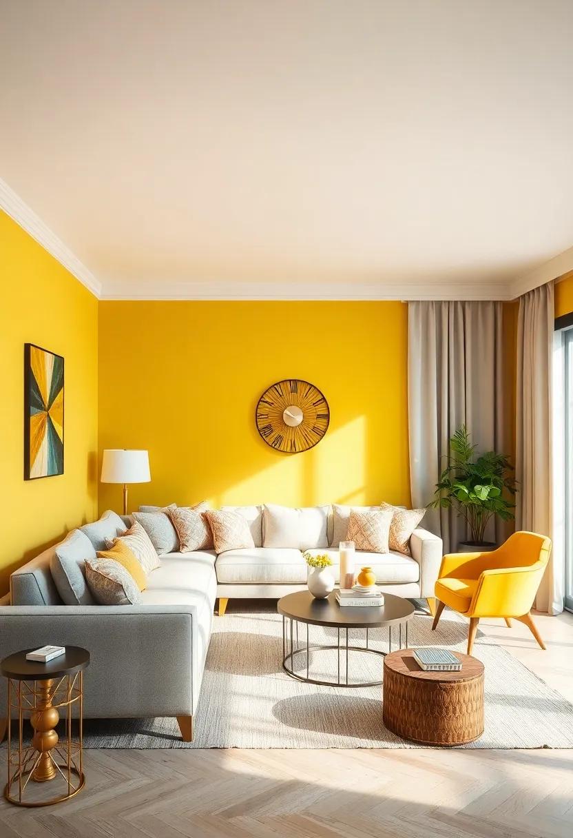 Bask in‍ the warmth of ‍a sunny yellow wall that‍ brings in light and cheer, thoughtfully styled​ with light fabrics and airy drapery
