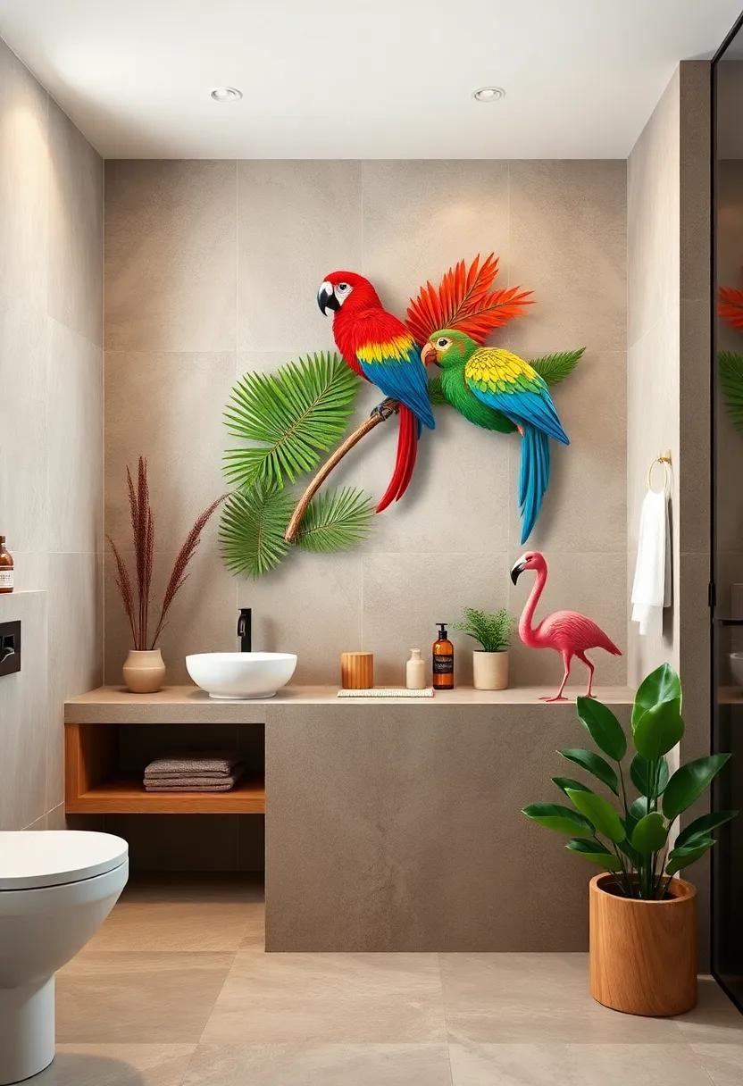 Decorative‍ Parrots and Flamingos: Use wall sculptures or art featuring ​colorful parrots and flamingos to introduce a playful, vibrant element to​ your bathroom décor