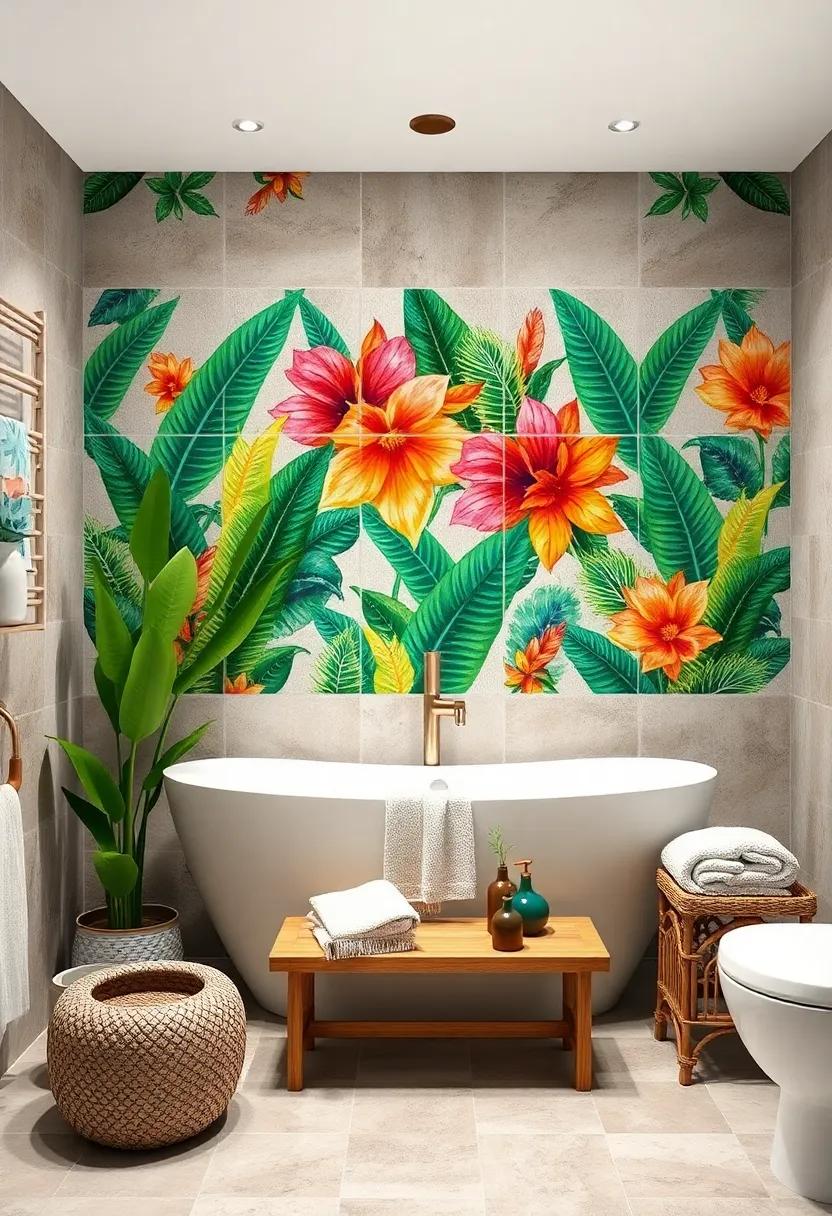 Colorful Hand-Painted‌ tiles: ‌Infuse personality into your ⁢bathroom‍ by‍ using hand-painted tiles adorned with⁣ vibrant tropical⁢ patterns,bringing a unique ⁤flair to your space