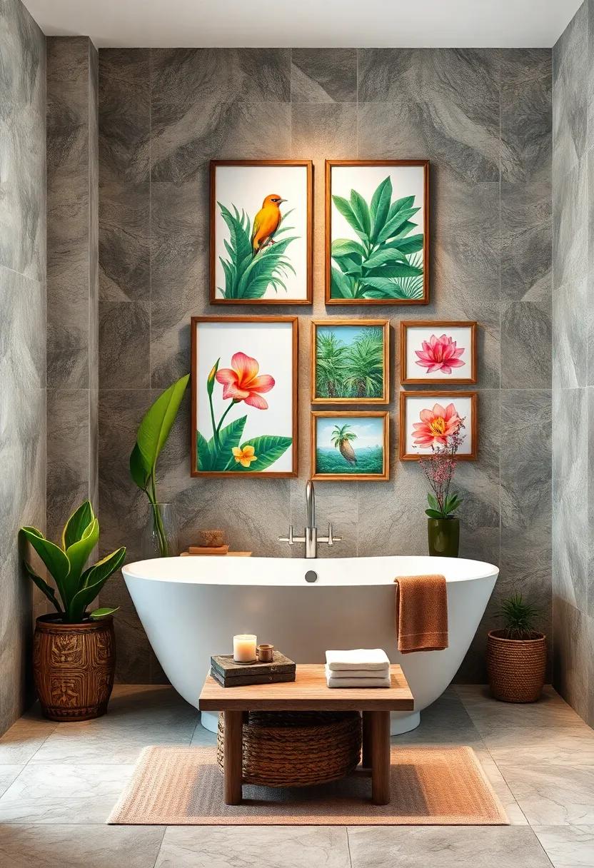 Brightly Colored⁤ Framed Prints:‍ Choose a selection of framed prints or paintings​ of ⁣tropical⁣ landscapes, flowers,⁢ or wildlife to create an eye-catching gallery wall