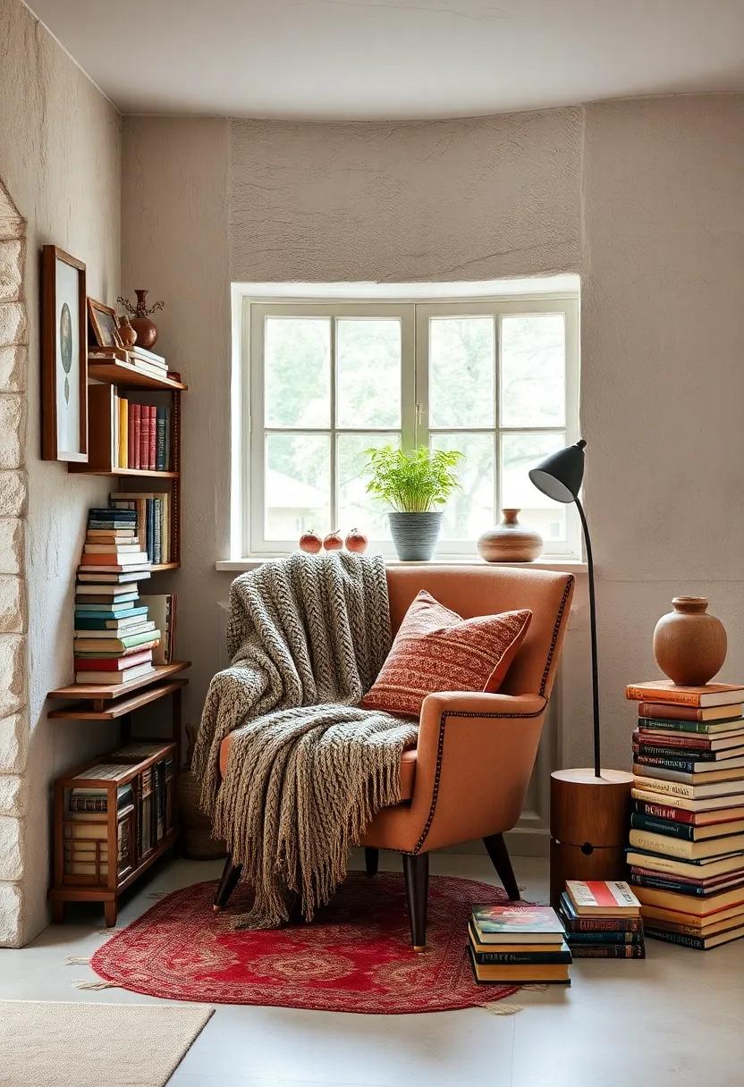 Create⁢ a ‌Cozy Reading ⁢Nook: ​Use ‍an‍ antique armchair ​draped with a knitted throw,surrounded by stacks ⁣of⁢ vintage books,to design a​ snug ​corner perfect for engrossing reads