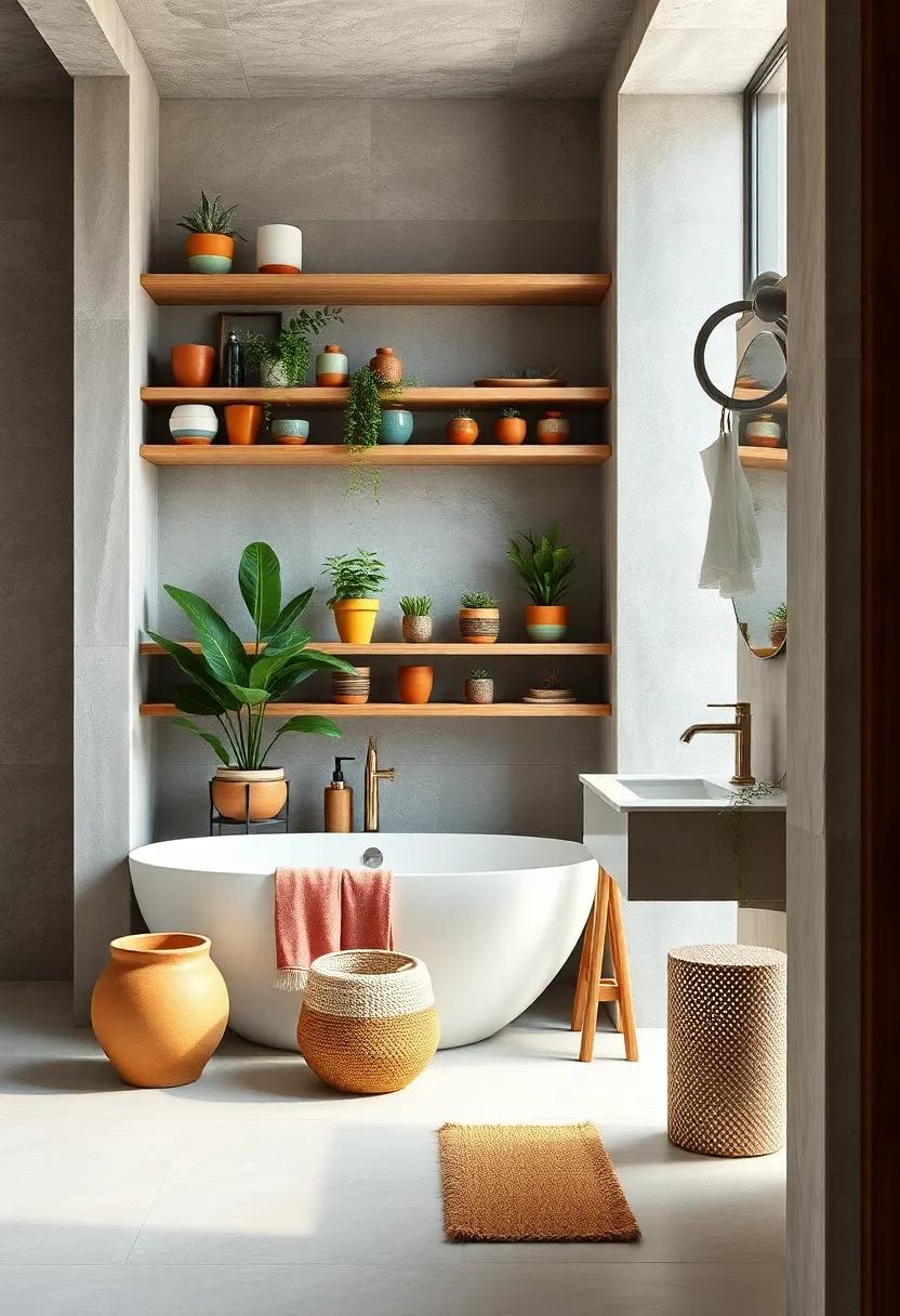 Colorful‌ Ceramics: Display an ​array of colorful ceramic⁢ pots for‌ plants to⁣ breathe‌ life⁢ into ⁤your boho bathroom