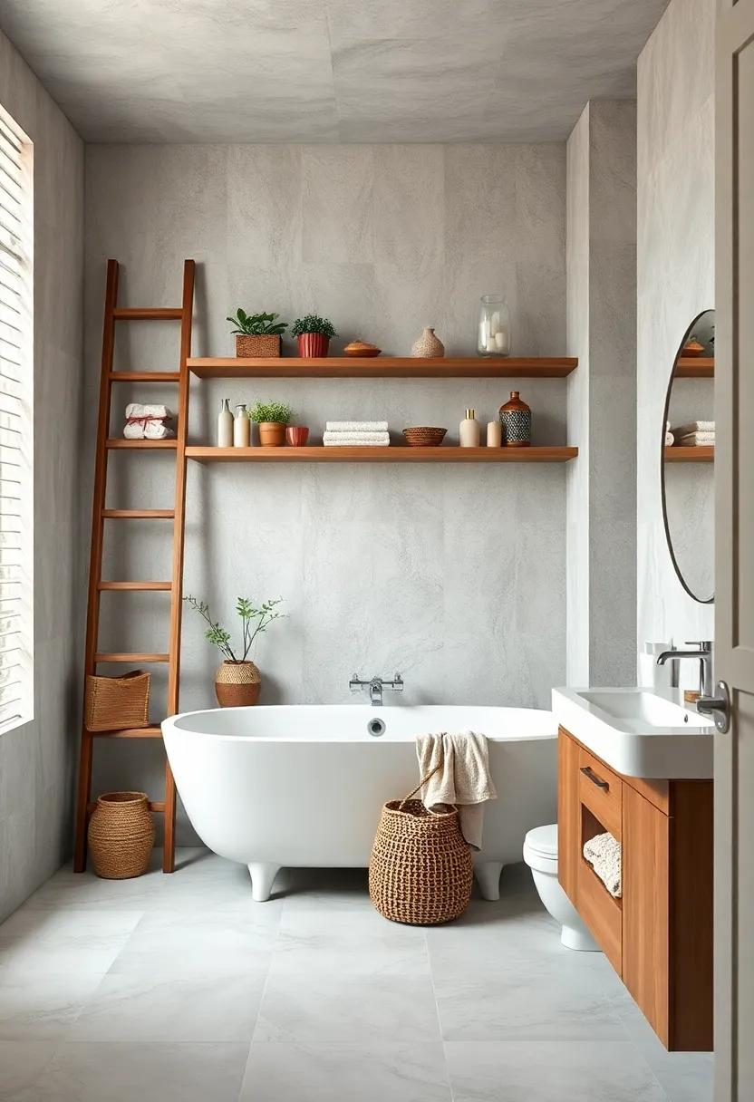 Unique⁣ Ladder Shelves: Opt⁤ for a ladder-style shelf for a distinct ​and space-saving solution that holds your favorite bathroom essentials