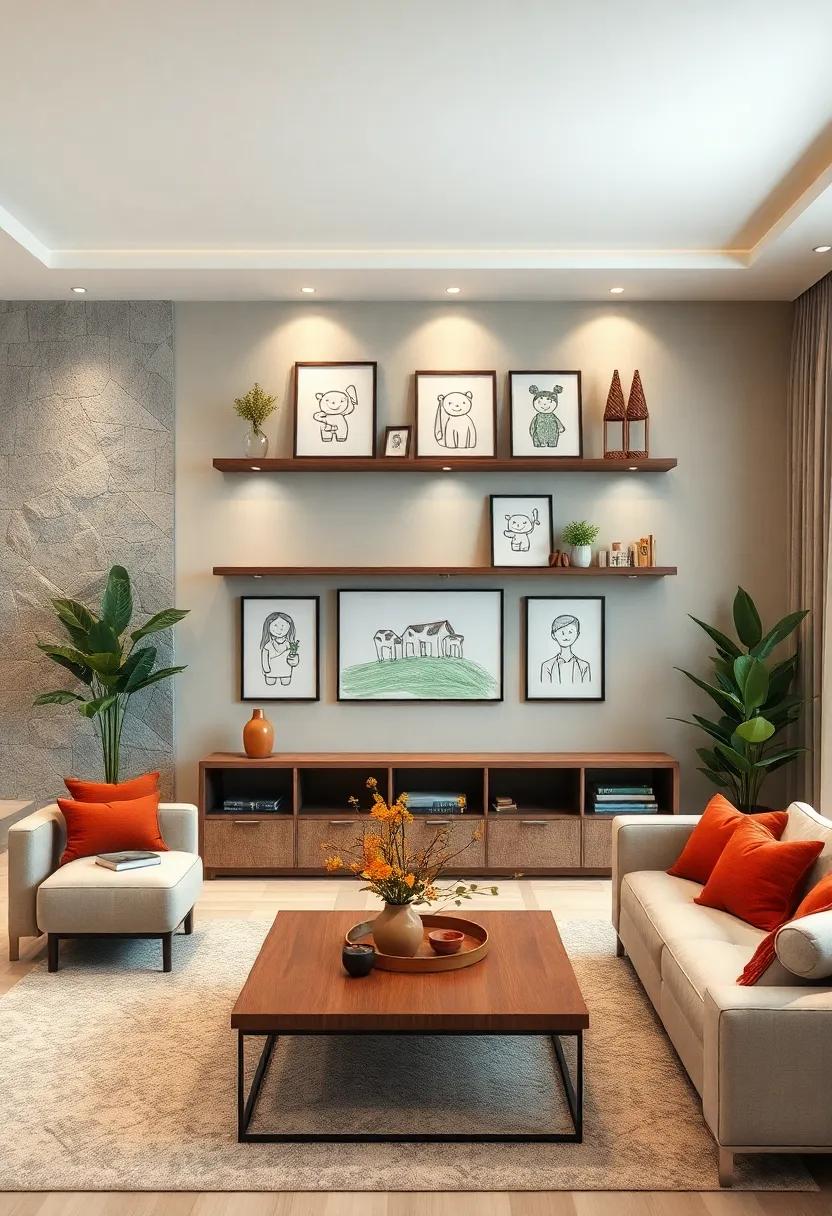 Family Interaction: Engage ‌your family‍ by displaying‍ kids’​ artwork, ‌making it a⁢ cherished part ‍of ‌your living⁤ room‌ decor